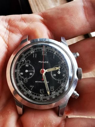 Mulco Chronograph Valjoux 22 Vintage Men ' s Watch for repair Staybrite case 5