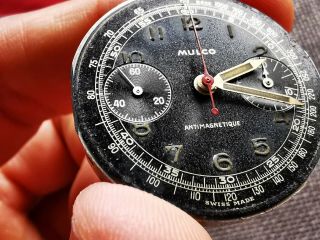 Mulco Chronograph Valjoux 22 Vintage Men ' s Watch for repair Staybrite case 6