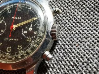 Mulco Chronograph Valjoux 22 Vintage Men ' s Watch for repair Staybrite case 8