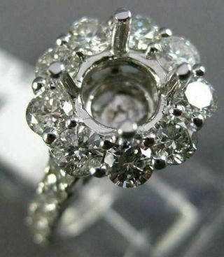 Estate Large 1.  8ct Diamond 14k White Gold Flower Halo Semi Mount Engagement Ring