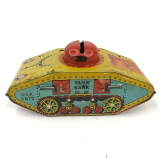 Vintage Toy Tank Bank Tin Litho USA 45 X675 Made in USA Rare 6