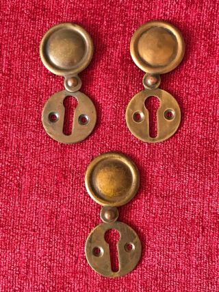 3 Solid Brass Key Hole Lock Escutcheons With Cover Plates Door Furniture Antique