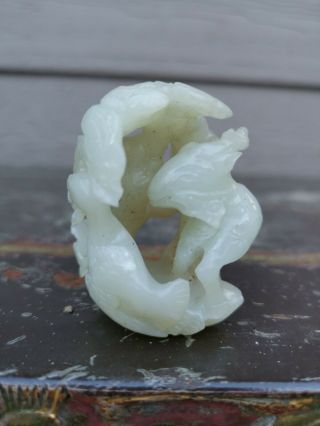 From Old Estate Antique Chinese Qing White Jade Crane And Deer Decor Asian China