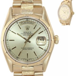 Vintage Rolex Day - Date President 36mm 18078 Bark 18k Yellow Gold Watch 18038