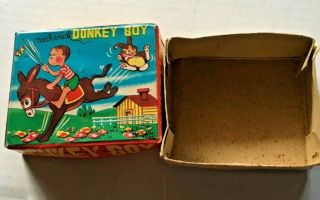 1950 ' s Haji Mansei Toys Co.  Ltd Japanese Tin Mechanical Donkey Boy in Orig Box 2