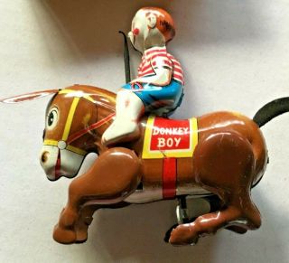 1950 ' s Haji Mansei Toys Co.  Ltd Japanese Tin Mechanical Donkey Boy in Orig Box 3