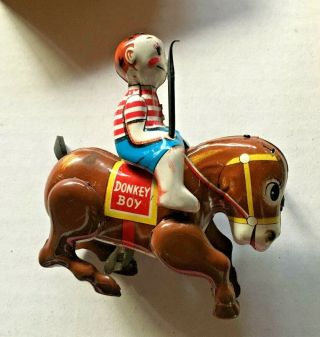 1950 ' s Haji Mansei Toys Co.  Ltd Japanese Tin Mechanical Donkey Boy in Orig Box 4