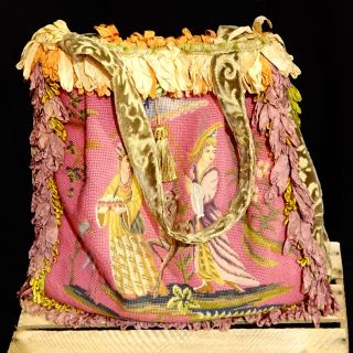 Authentic Ooak Magnolia Pearl Antique Oriental Needlepoint & Petit Point Bag