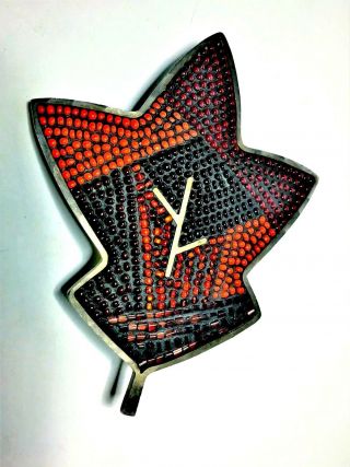 Signed Modernist M Kanda Mosaic Crystal 925 Sterling Silver Leaf Pin Brooch Reds 2