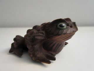 Vintage Japanese Hand Carved Cryptomeria Wood Toad Frog