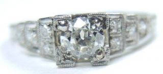 Antique Art Deco Diamond Engagement 18k White Gold Ring Size 5.  75 Uk - L Egl Usa
