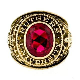 Vintage Murchison 10k Gold Rutgers University 1957 Class Ring Faceted Red Stone