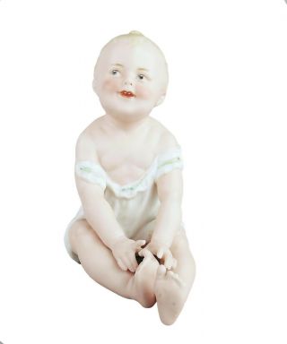 Antique Heubach German Porcelain Bisque Piano Baby Figurine