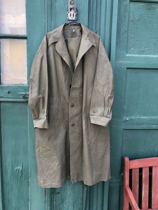 Wwii 1945 Dated Synthetic Rubber Od Dismounted Raincoat Panco Rubber Size Medium
