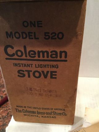 Rare COLEMAN Instant Lighting Stove 520 1940 ' s WWII? Box & Directions 2