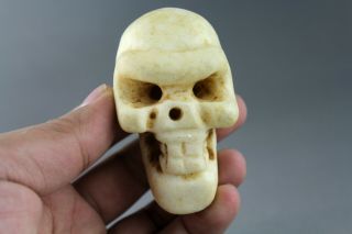 3.  2  China Hongshan Culture Old Jade Hand - Carved Skull Statue Pendant 0247
