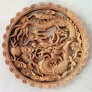 Art Chinese Hand Carved Dragon Statue Camphor Wood Plate Wall Sculpture Nr