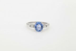 Antique 1940s $8000 3ct Natural Gia Blue Sapphire Diamond Platinum Wedding Ring