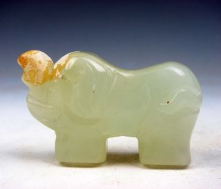 Old Nephrite Jade Hand Carved Sculpture Elephant W/ Nose Up 06111707