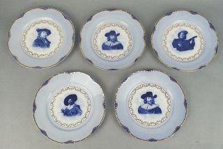 5pc Rare Rosenthal Germany Portrait From Rembrandt Plate Versailles Blue