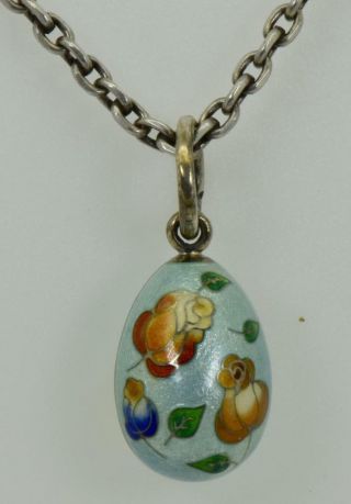 Antique Imperial Russian Faberge 84 Silver&enamel Easter Egg Pendant Necklace