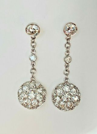 Elegant and Brilliant Vintage Platinum Diamond Earrings 2