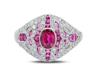 2.  51tcw Art Deco Oval Cut Ruby Real Diamond Antique Look Platinum Cocktail Ring