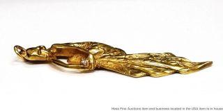 14K Yellow Gold Diamond Antique Art Nouveau Lady Flowing Dress Pendant 8.  2g 3