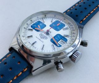 Vintage & Rare 1973 Heuer Incabloc Silver Blue Boy Chronograph Men’s Steel Watch 2