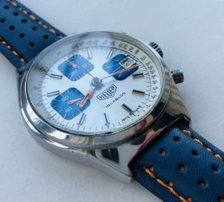 Vintage & Rare 1973 Heuer Incabloc Silver Blue Boy Chronograph Men’s Steel Watch 3