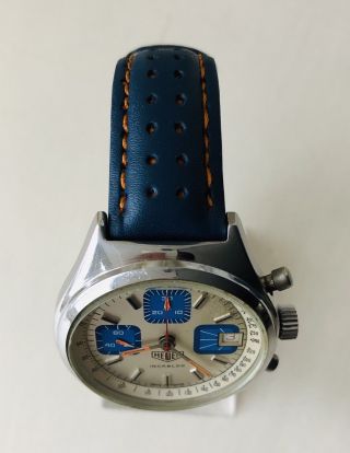 Vintage & Rare 1973 Heuer Incabloc Silver Blue Boy Chronograph Men’s Steel Watch 4
