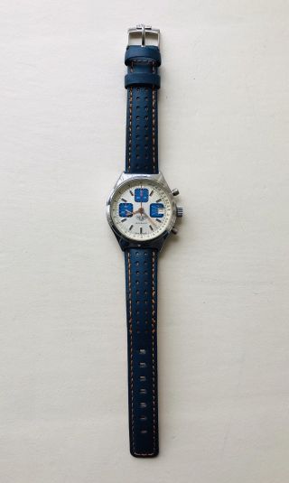 Vintage & Rare 1973 Heuer Incabloc Silver Blue Boy Chronograph Men’s Steel Watch 7