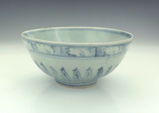 Antique Chinese Ming Dynasty - Blue & White Bowl With Acanthus Leaf Patterning