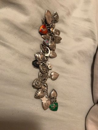 Vintage Sterling Bracelet With 25 Puffy Heart Charms