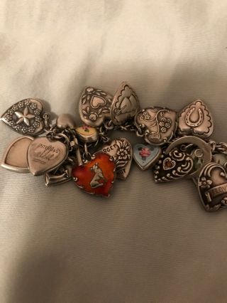 Vintage Sterling Bracelet With 25 Puffy Heart Charms 2