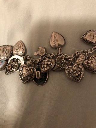 Vintage Sterling Bracelet With 25 Puffy Heart Charms 3