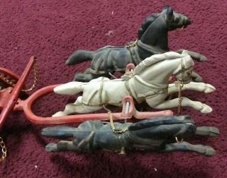 VINTAGE FIRE ENGINE water wagon 3 HORSE DRAWN CAST IRON FIRE water pumper WAGON 7