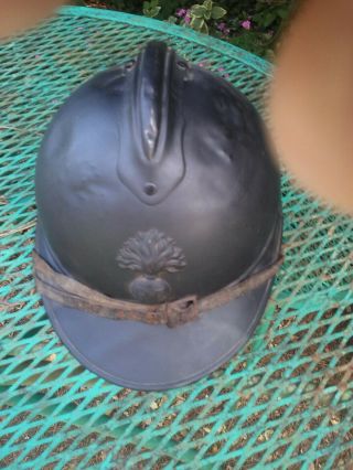 Antique French Infantry Helmet Rf W/ Chin Strap And Liner