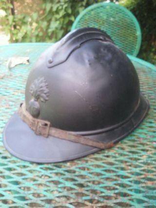 ANTIQUE FRENCH INFANTRY HELMET RF W/ CHIN STRAP AND LINER 2