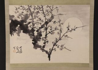 Japanese Hanging Scroll Art Painting " Plum Blossoms " Asian Antique E7354