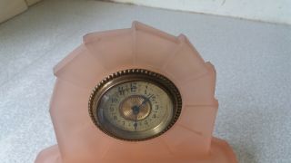 Lovely Small vintage Art Deco Pink Glass Mantel Clock 2