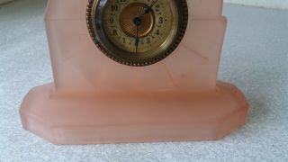 Lovely Small vintage Art Deco Pink Glass Mantel Clock 3