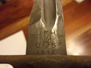 Vintage WWII US M1 Garand Bayonet U.  F.  H.  1942 Flaming Bomb US Scabbard 2