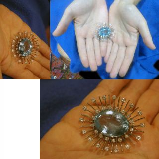 Vintage Brooch Pendant Aquamarine Diamond 18k Gold Sputnik Signed HW (6366) 5
