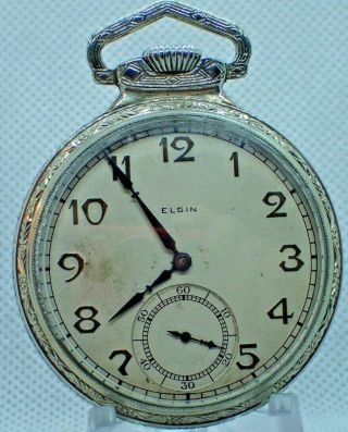 Vintage Antique Mens 16 Size Elgin Art Deco Pocket Watch 16s 15j Grade 313 Runs