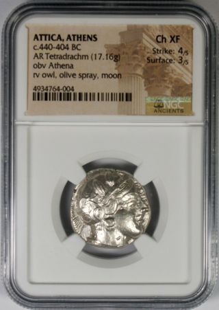 Ancient Attica Athens 440 - 404 Bc Athena Owl Tetradrachm Silver Coin Ngc Ch Xf