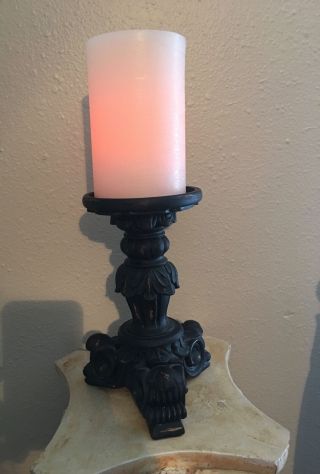 Vintage Wood Rustic Look Pillar Night Or Accent Lamp With Bees Wax Candle Sleeve