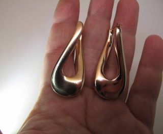 1 3/4 - Inch Long Vintage 14k Rose Gold Twisted Hoop Earrings With Hinged Wires