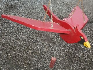 Vintage 50s - 60s Handmade Wood Red Bird Cardinal Pendulum Pull Toy Nostalgic