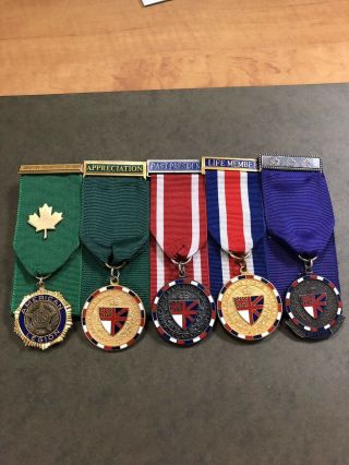 Army Navy & Air Force Veterans In Canada,  5 Medal Set,  3 Named On Back